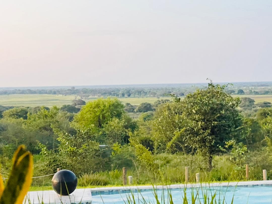 The Chobe River floodplain stretching to the horizon, seen from the lodge plateau